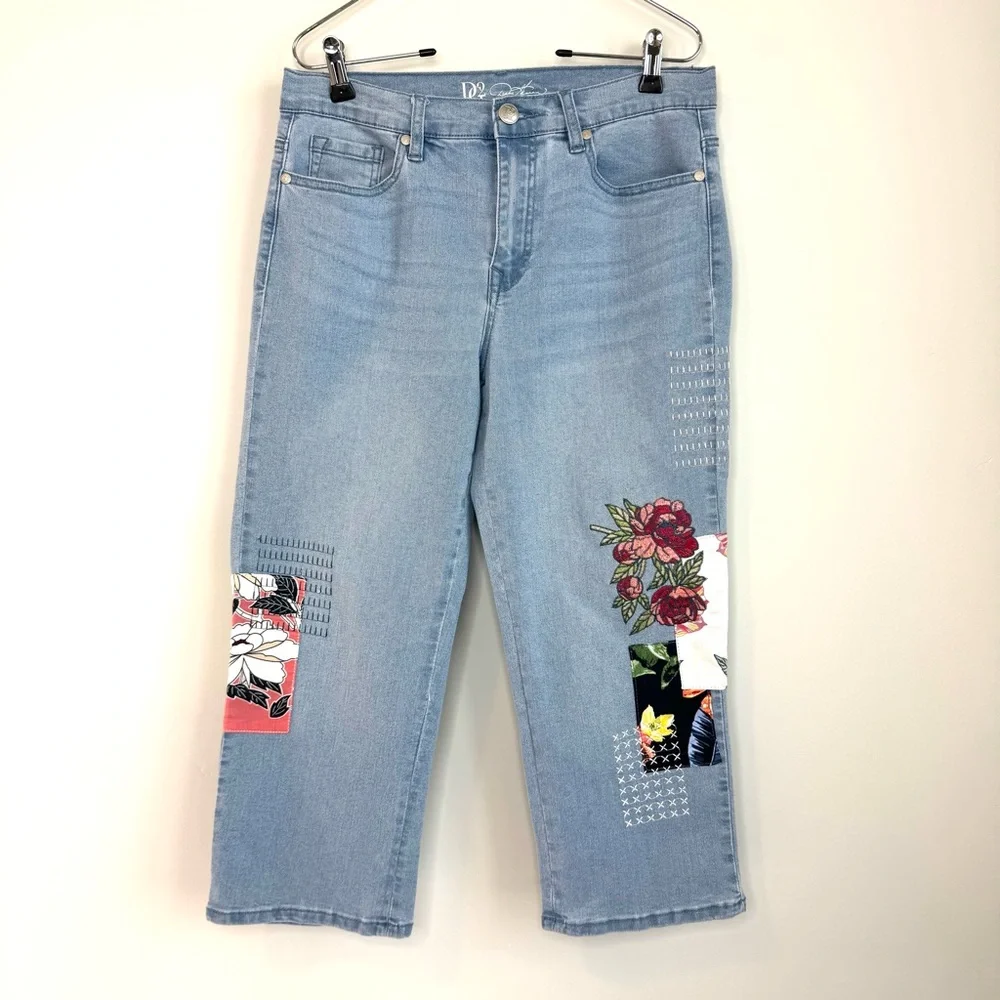 Diane Gilman Cropped Embroidered Jeans Women’s Size 10 Stretch Light Wash DG2 - Picture 4 of 17